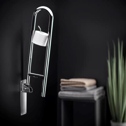 HINGED GRAB BAR WITH PAPER HOLDER